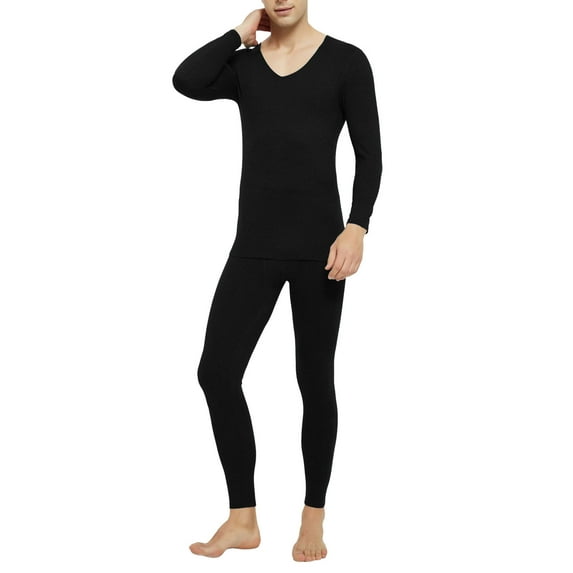 Letdown Men's Thermal Underwear 2 Pieces Sets Long Sleeve Crewneck Undershirts Underwear Long Johns Bottom Warm Base Layer for Winter Skiing Hunting (Black, XL)