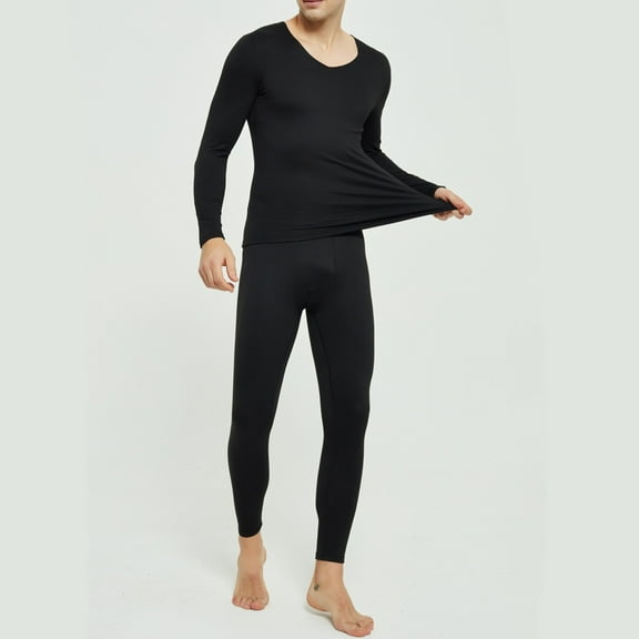 Letdown Men's Thermal Underwear Long Johns - Lined Soft Thermal Underwear Base Layer Pajamas Clothes Warm Base Layer for Winter Skiing Hunting (Black-G, XXXL)
