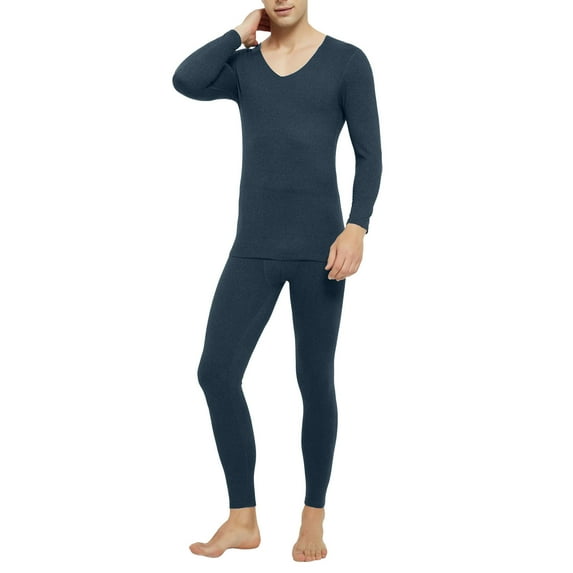 Letdown Men's Traditional Thermal Long Johns Underwear Long Sleeve Solid Breathable Warm Base Layer Long Johns Set Warm Base Layer for Winter Skiing Hunting (Navy-a, L)