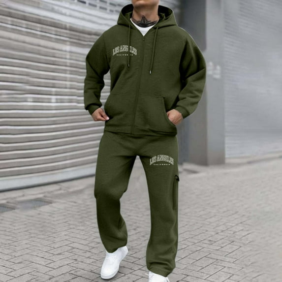 Letdown Men's Track Suits 2 Piece Set Athletic Sweatsuit Full Zip Jogging Long Sleeve Casual Sports Outfits Athletic Jogging Fall Winter Tracksuit (Army Green, XXL)