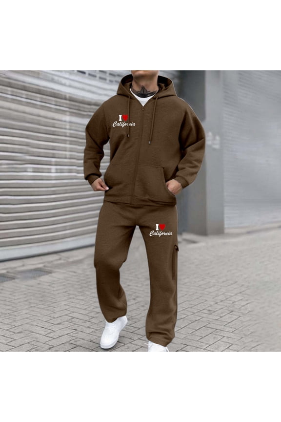 Men's Track Suits 2 Piece Set Full Zip Sports Jogging Suits Sets Athletic Running Sweatsuits with Zip Pockets Jogging Athletic Suit Sets (Brown, M)