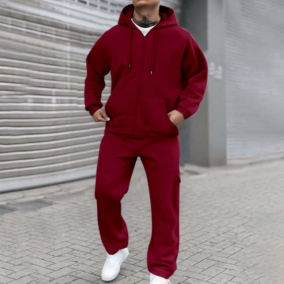 Letdown Men's Tracksuit 2 Piece Full Zip Sports Jogging Suits Sets Athletic Running Sweatsuits with Zip Pockets Casual Sweat Suit (Red, L)