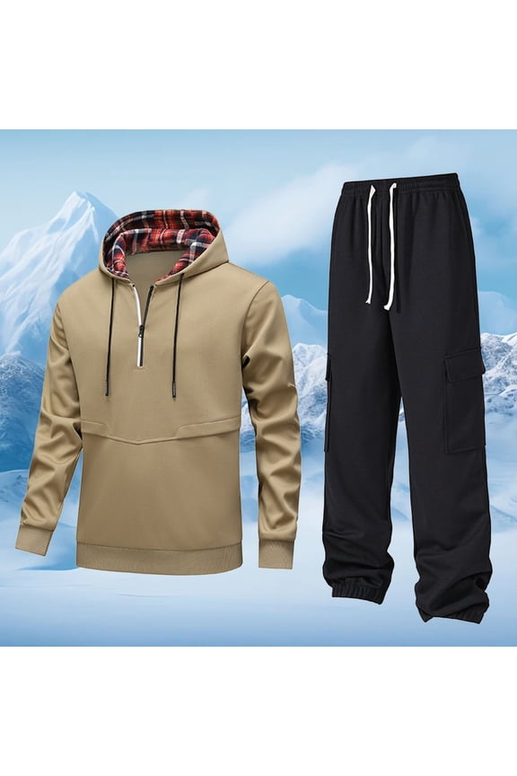 Men's Tracksuit 2 Pieces Set Long Sleeve Full Zip Jackets Casual Sports Outfits Athletic Jogging Fall Winter Tracksuit (Khaki, XS)