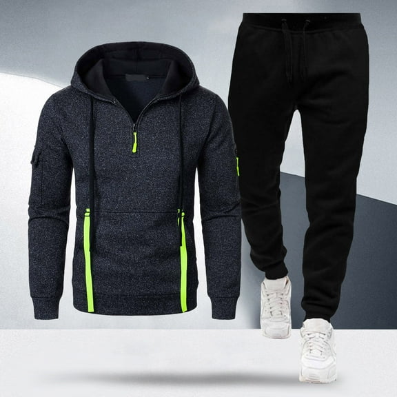 Letdown Men’s Tracksuit Jogging Sweat Suits 2 Piece Casual Athletic Sweatsuit Quarter Zip Pullover Long Sleeve Running Sport Outfits (Black-3, XS)