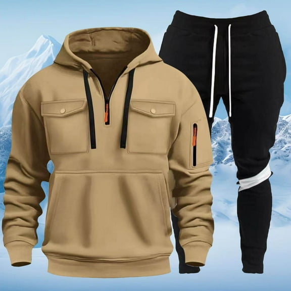 Letdown Men’s Tracksuit Jogging Sweat Suits 2 Piece Casual Athletic Sweatsuit Quarter Zip Pullover Long Sleeve Running Sport Outfits (Khaki-6, S)