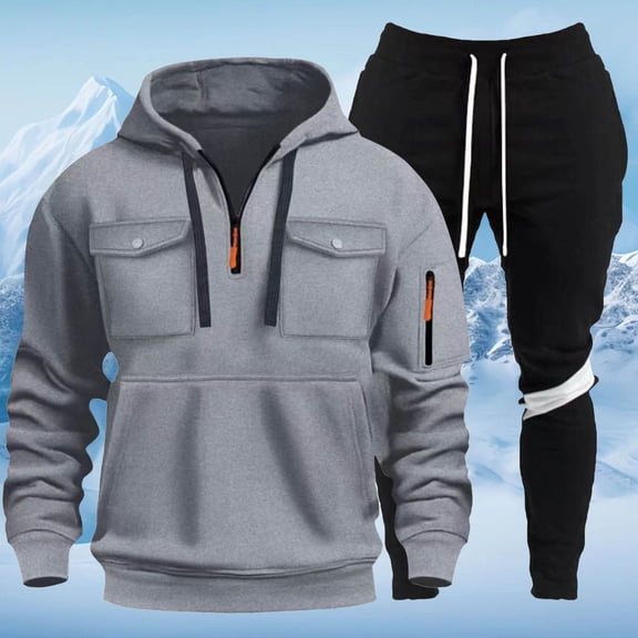 Letdown Men’s Tracksuit Jogging Sweat Suits 2 Piece Casual Athletic Sweatsuit Quarter Zip Pullover Long Sleeve Running Sport Outfits (Light Gray-6, S)