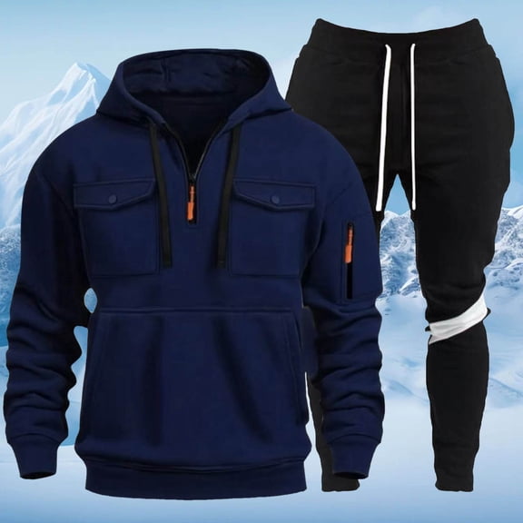 Letdown Men’s Tracksuit Jogging Sweat Suits 2 Piece Casual Athletic Sweatsuit Quarter Zip Pullover Long Sleeve Running Sport Outfits (Navy-6, S)