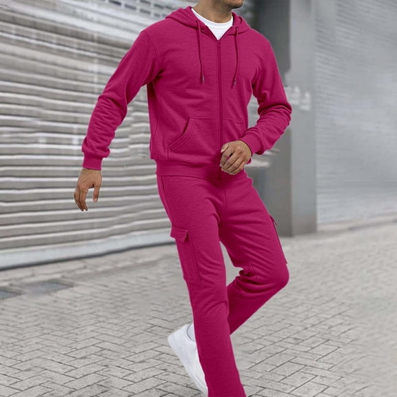Letdown Men's Tracksuit Sweatsuits 2 Piece Set Full Zip Jackets Pants Jogging Suits Sweatsuit Set Sport Jogger Sweat Suits (Hot Pink, S)