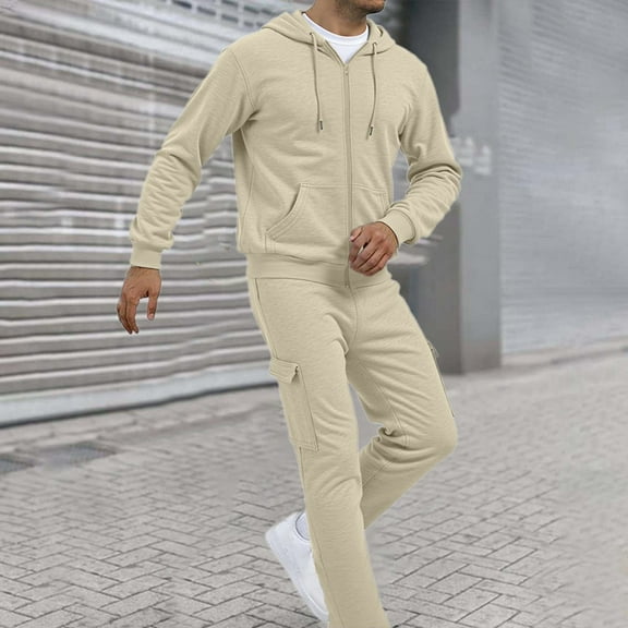 Letdown Men's Tracksuit Sweatsuits 2 Piece Set Long Sleeve Full-zip Sweatsuit Active Jackets and Pants Athletic Tracksuit Outfits (Khaki, XL)