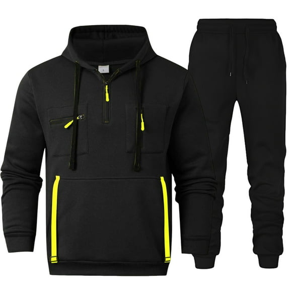 Letdown Men's Tracksuits 2 Piece Casual Athletic Hoodie Sweatsuit Quarter Zip Pullover Long Sleeve Solid Running Sport Outfits (Black-2, M)