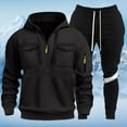 thumbnail image 1 of Letdown Men's Tracksuits 2 Piece Casual Athletic Hoodie Sweatsuit Quarter Zip Pullover Long Sleeve Solid Running Sport Outfits (Black-6, M), 1 of 3