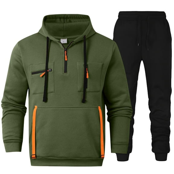 Letdown Men's Tracksuits 2 Piece Casual Athletic Hoodie Sweatsuit Quarter Zip Pullover Long Sleeve Solid Running Sport Outfits (Green-2, M)