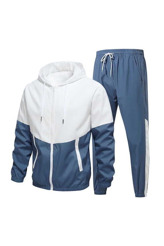 Men's Tracksuits 2 Piece Outfit Long Sleeve Full Zip Jackets Casual Sports Outfits Casual Athletic Jogging Warm Up Sets (Blue, S)