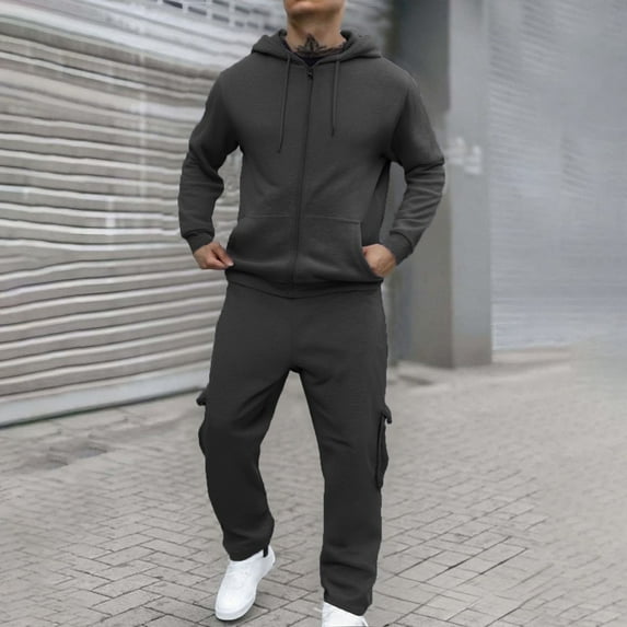 Letdown Men's Tracksuits 2 Piece Sets Outfits For Men Casual Full Zip Jogging Suit Jacket Pants Set Jogging Athletic Suit Sets (Dark Gray, S)