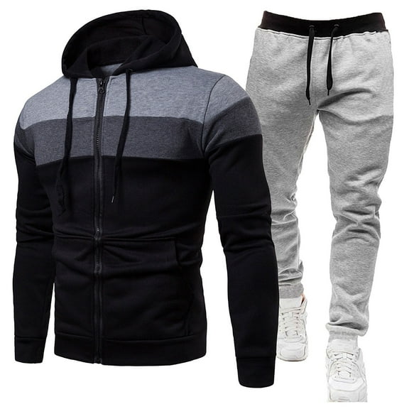 Letdown Men's Tracksuits 2 Piece Sets Outfits For Men Full-zip Long Sleeve Solid Track Jackets and Pants Jogging Tracksuit Mens (Black, L)