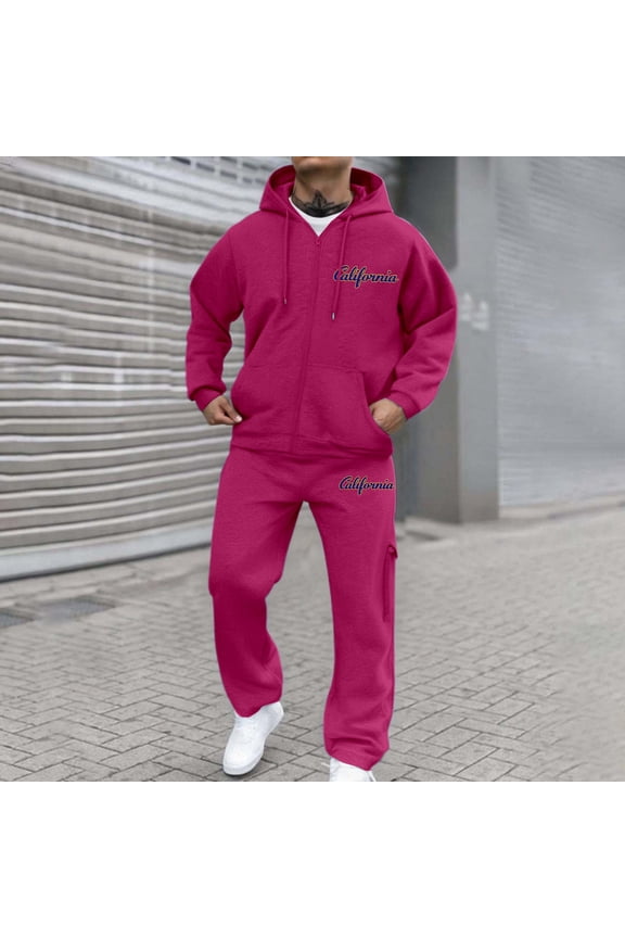 Men's Tracksuits 2 Piece Sets Outfits For Men Long Sleeve Sweatsuit Set Full Zip Running Jacket and Pants Track Suit for Jogging or Warm Up (Hot Pink, S)