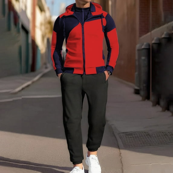 Letdown Men's Tracksuits Casual Sweatsuit 2 Piece Casual Full Zip Jackets and Shorts Set Athletic Jogging Fall Winter Tracksuit (Red, XL)