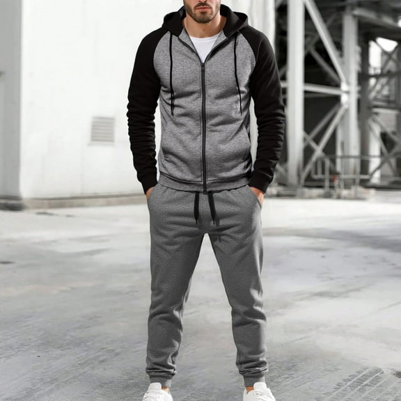Letdown Men's Tracksuits Casual Sweatsuit 2 Piece Long Sleeve Sweatsuit Set Full Zip Running Jacket and Pants Sports Outfits Sets (Dark Gray, XL)