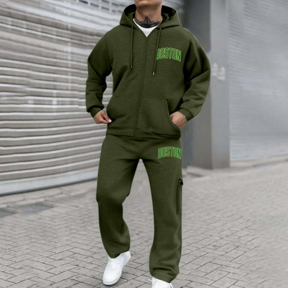 Letdown Men's Tracksuits Set Full Zip Sports Jogging Suits Sets Athletic Running Sweatsuits with Zip Pockets Athletic Jogging Fall Winter Tracksuit (Army Green, S)