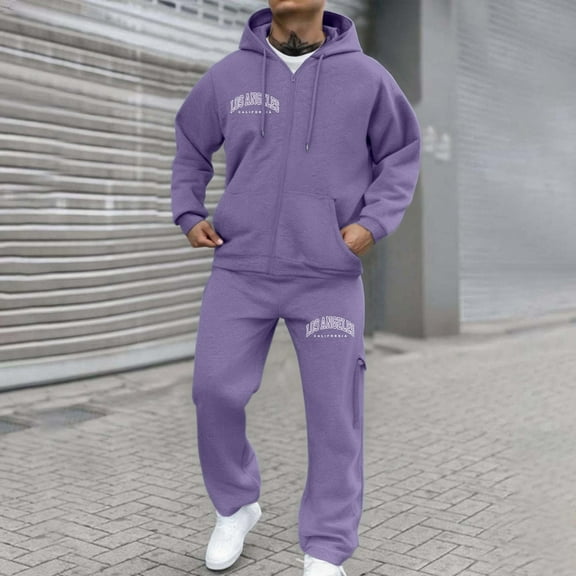 Letdown Men's Tracksuits Sweatsuits for Men Sweat Track Suits 2 Piece Full Zip Sweatsuit Workout Solid Jacquard Jogging Suit Set Casual Sweat Suit (Purple, L)