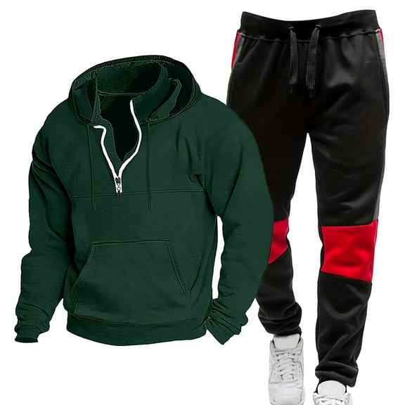 Letdown Men's Tracksuits Sweatsuits for Men Sweat Track Suits 2 Piece Full Zip Warm Tracksuit Sports Set Sports Clothes Outfits (Dark Green, XXL)