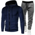 thumbnail image 1 of Letdown Men's Winter Hooded Tracksuit Set Long Sleeve Dot Print Zip Up Jacket And Gray Sweatpants 2 Piece Hoodie Sets With Pockets (Navy-1, XL), 1 of 3