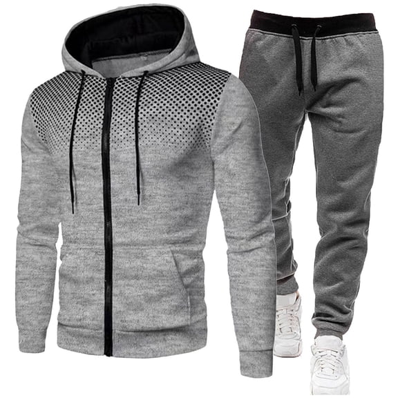 Letdown Men's Winter Hooded Tracksuit Set Long Sleeve Dot Print Zip Up Jacket And Gray Sweatpants 2 Piece Hoodie Sets With Pockets (Grey-1, S)