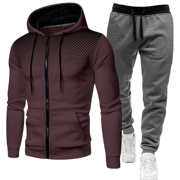 Letdown Men's Winter Hooded Tracksuit Set Long Sleeve Dot Print Zip Up Jacket And Gray Sweatpants 2 Piece Hoodie Sets With Pockets (-1, S)