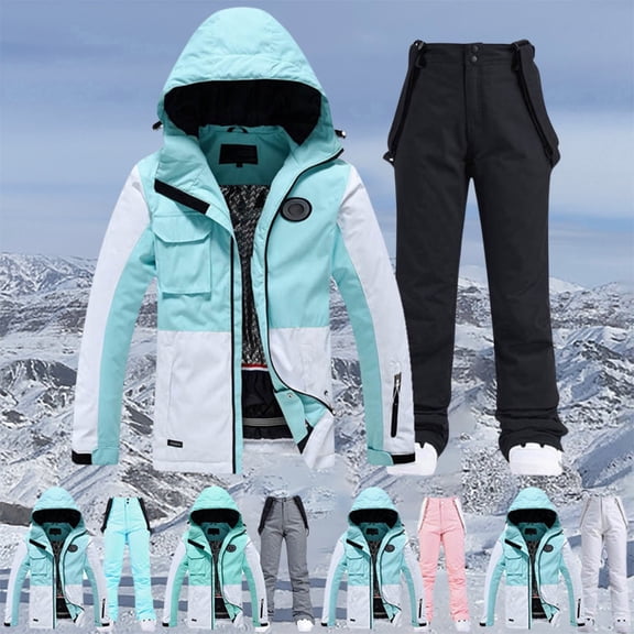 Letdown Men's Women's Ski Jackets and Pants Snowboarding Snowsuit Coat Warm Hooded Water_proof Wind_proof Insulated (Black,M)