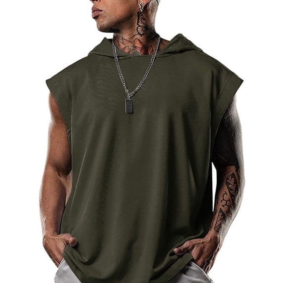 Letdown Men's Workout Hooded Vests Tank Sleeveless Crew Neck Solid Bodybuilding Muscle Tops Cut Off T-Shirts
