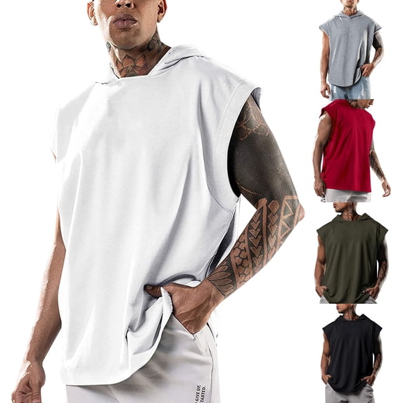 Letdown Men's Workout Hooded Vests Tank Sleeveless Crew Neck Solid Bodybuilding Muscle Tops Cut Off T-Shirts