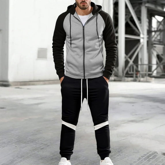 Letdown Mens 2 Piece Outfits Athletic Sweatsuit Full Zip Jogging Long Sleeve Casual Sports Outfits Workout Sports Set Sportswear (Light Gray, S)