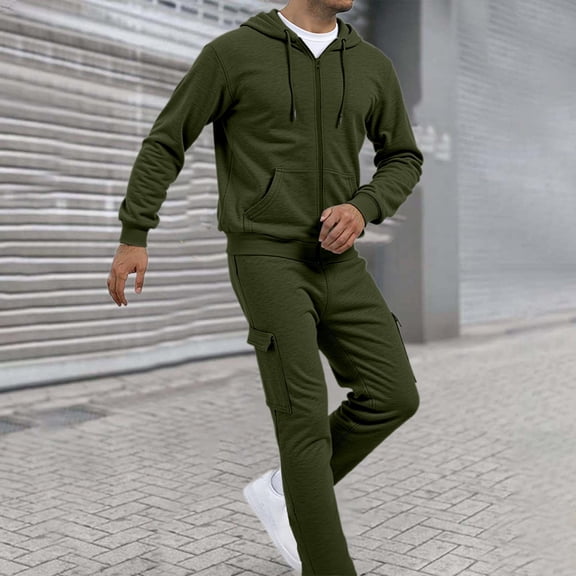 Letdown Mens 2 Piece Outfits Casual Athletic Sweatsuit Full Zip Pullover Long Sleeve Running Sport Outfits Jogging Tracksuit Mens (Army Green, M)