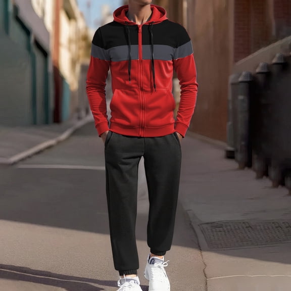 Letdown Mens 2 Piece Tracksuit Athletic Sweatsuit Full Zip Jogging Long Sleeve Casual Sports Outfits Jogging Athletic Suit Sets (Red, M)