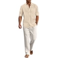 thumbnail image 1 of Letdown Mens 2 Pieces Cotton Linen Sets Long Sleeve Casual Shirt Summer Beach Wide Leg Pants Lounge Vacation Outfits Set Spring Fall Loungewear, 1 of 6