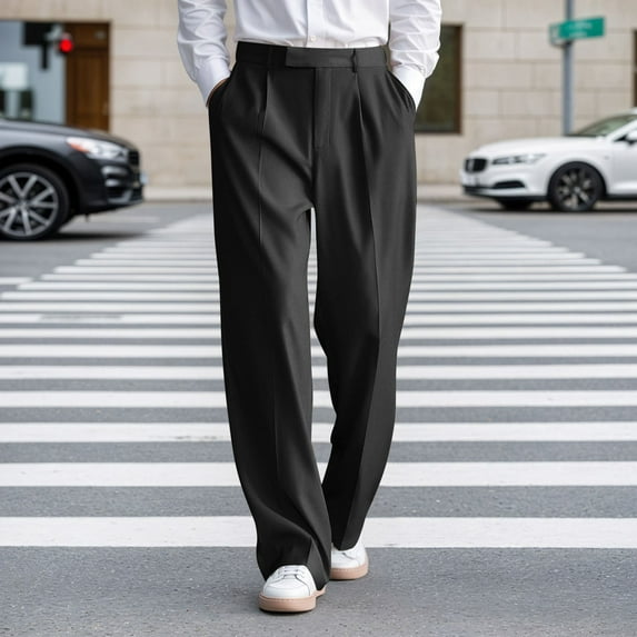 Letdown Mens Baggy Dress Pants Casual Pleated Wide Leg Slacks Relaxed Fit Fashion Vintage Work Office Trousers with Pockets (Beige, L)