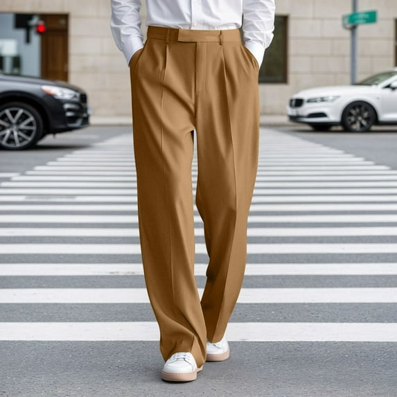 Letdown Mens Baggy Dress Pants Casual Pleated Wide Leg Slacks Relaxed Fit Fashion Vintage Work Office Trousers with Pockets (Beige, XXL)