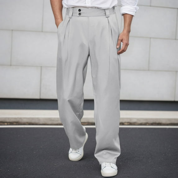 Letdown Mens Baggy Dress Pants Slim Fit Flat Front Business Casual Pant Pleated Wide Leg Trousers Easy Care, Versatile Style (Beige, L)