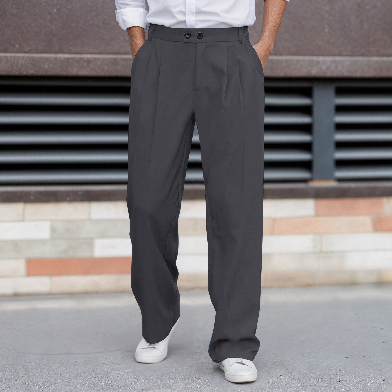 Letdown Mens Casual Dress Pants Expandable Waist Pleat Front Suit