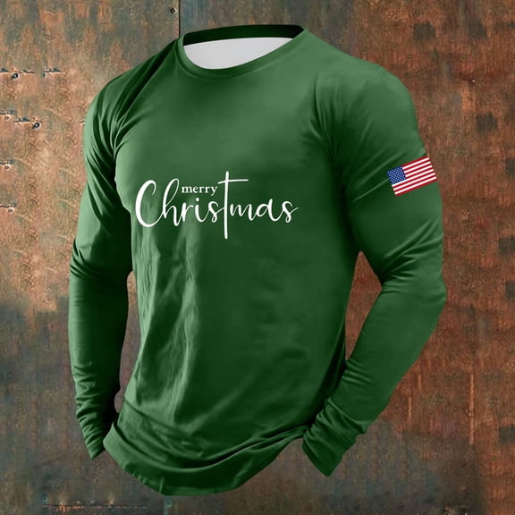 Letdown Mens Spring Shirt Long Sleeve Letter Print T-Shirt Fashion Casual Pullover Shirts Soft Stretch Tees Tops (Dark Green, L)