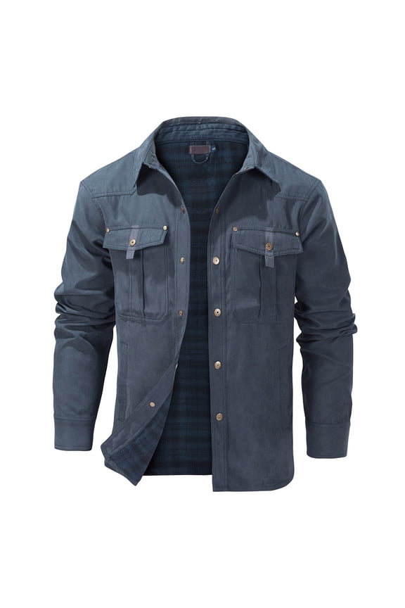 Mens Flannel Lined Shirt Jacket Lightweight Snap Button Western Jacket Rugged Outdoor Cowboy Shirts Jackets