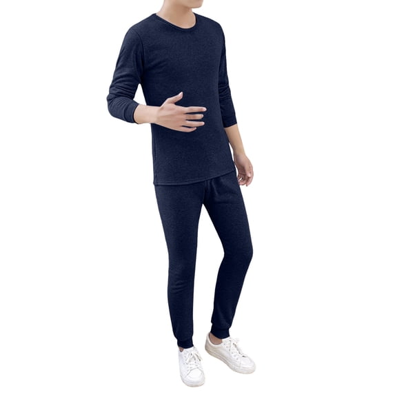 Letdown Mens Long Johns Thermal Underwear 2 Piece Set, Lined Long Johns Base Layer Top and Bottom Set Winter Cold Weather Thermal Clothes (C-Navy, M)