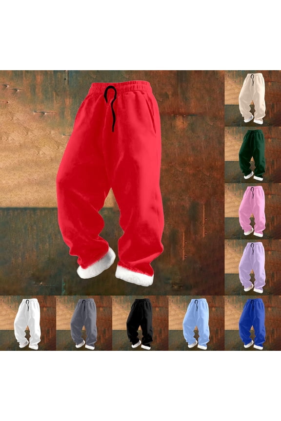 Mens Pants Soft Velvet Pants Trim Fall Novelty Bottoms Christmas Clothes (Red,S)