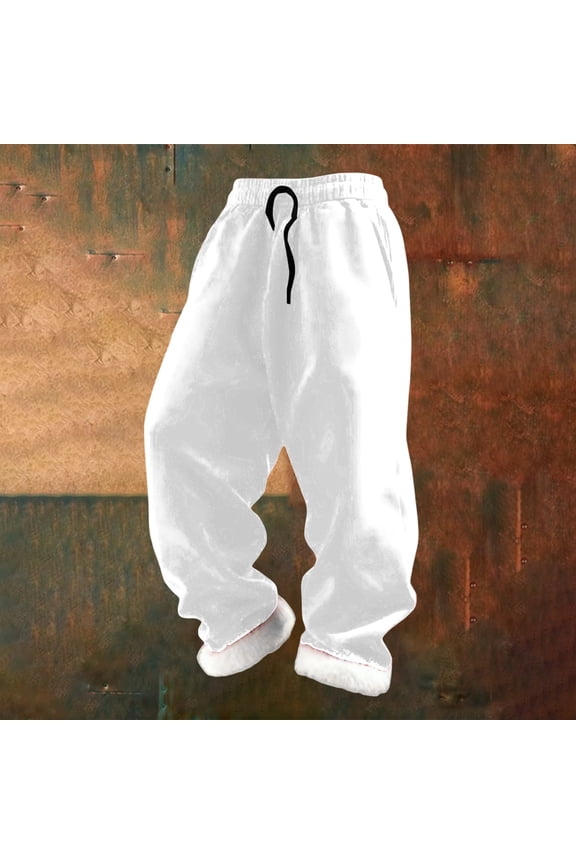 Mens Pants Soft Velvet Pants Trim Fall Novelty Bottoms Christmas Clothes (White,S)