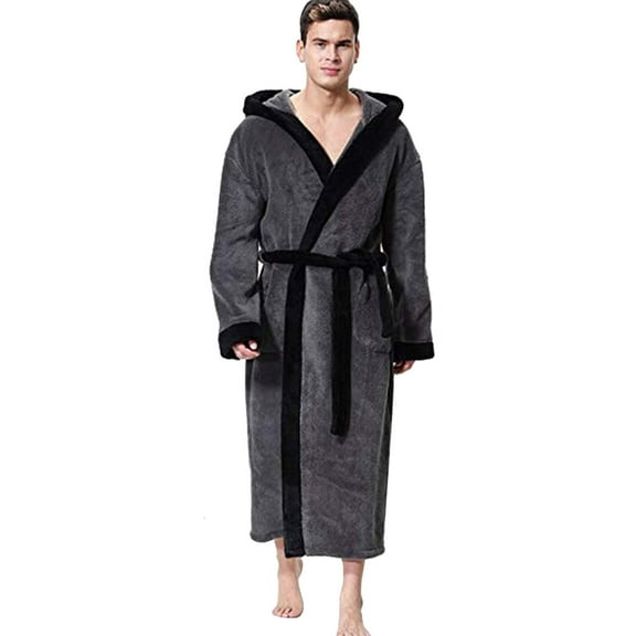 Letdown Mens Robe Plush Lightweight Soft Warm Bathrobe Shower Male Spa Long Cozy Warm Robe With Pockets Warm Fuzzy Pajama Sets (#08-Grey,XL)