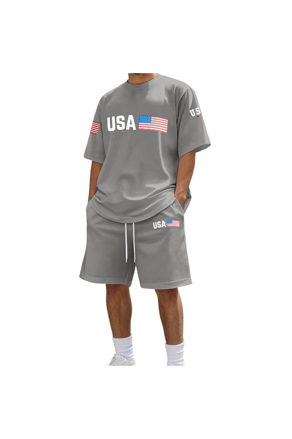 Mens Summer Outfits 2 Piece Short Set Casual Tracksuits Matching Crew Neck Shirt and Vacation Shorts Jogging Tracksuit Lounge Sets