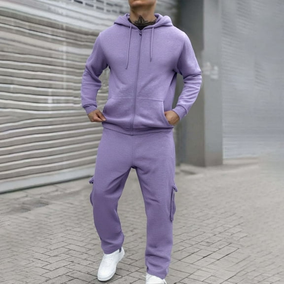 Letdown Mens Sweat Suits Set Tracksuit 2 Piece Outfits Casual Running Jogging Warm Up Full Zip Sweat Suits Sports Outfits Sets (Purple, M)