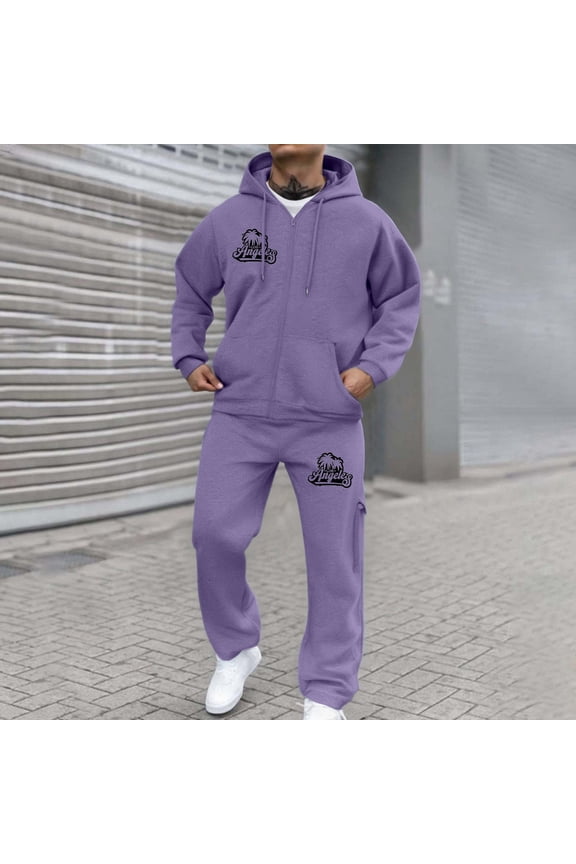 Mens Sweatsuit 2 Piece Set Casual Athletic Sweatsuit Full Zip Pullover Long Sleeve Running Sport Outfits Track Suit for Jogging or Warm Up (Purple, XS)