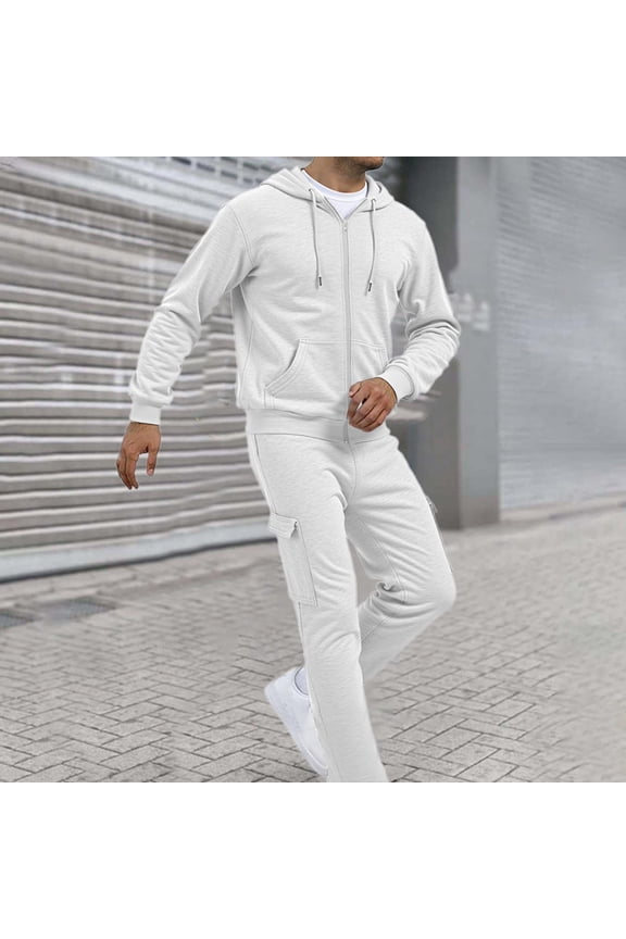 Mens Sweatsuit 2 Piece Set Long Sleeve Track suits Athletic Full Zip Active Sports Sets Track Suit for Jogging or Warm Up (White, XXL)