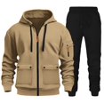 thumbnail image 1 of Letdown Mens Sweatsuits 2 Piece With Hoodie Casual Running Jogging Warm Up Full Zip Sweat Suits Long Sleeve Pullover Sweatshirt Jogger Pants Sweatsuit (I-Khaki, XL), 1 of 3